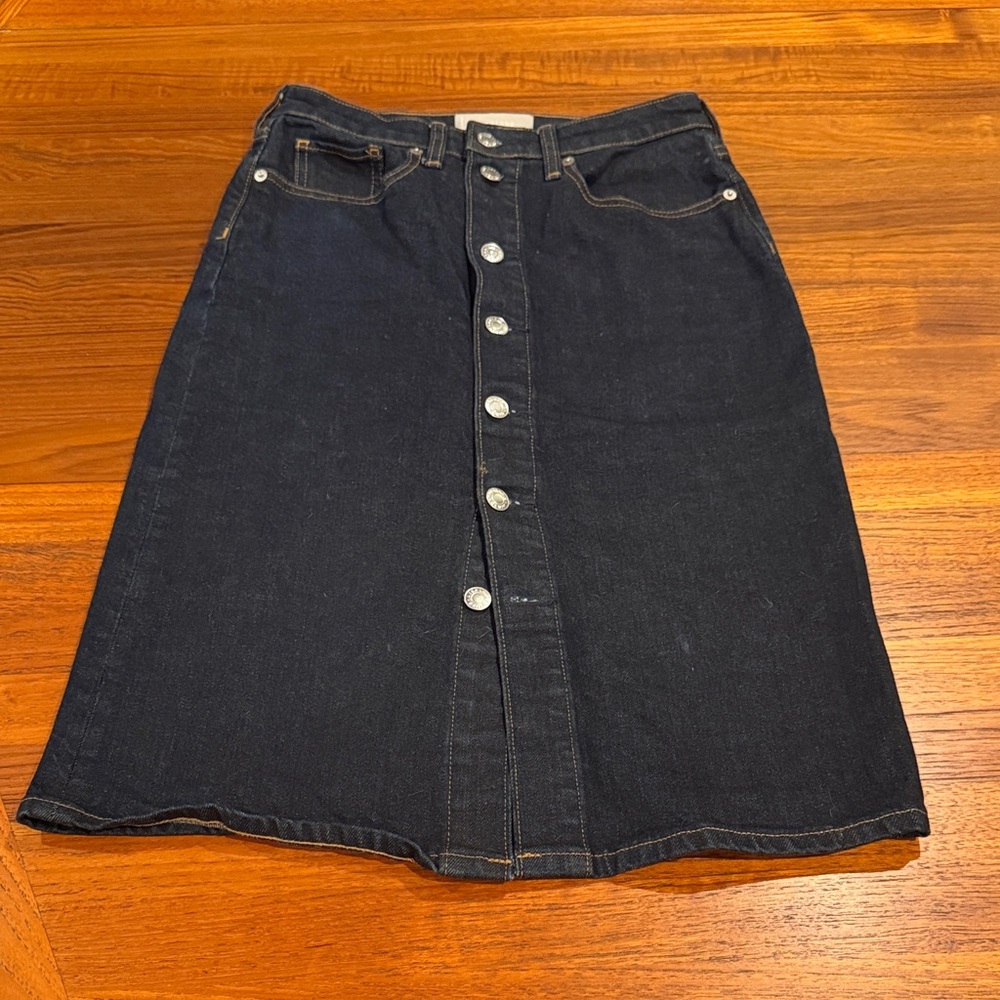 Everlane The Denim Pencil Skirt Dark Wash Button-Front 25